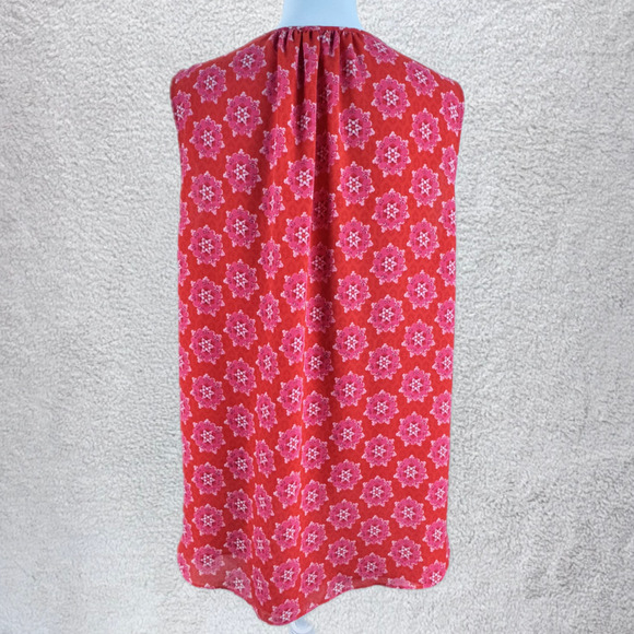 Rose Olive Top Women Sz XL Sleeveless Red White Geometric Print Tassel Tie Boho - Picture 2 of 11